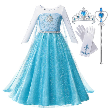 Summer Fancy Queen Elsa Anna Costume Girls Princess Dress Toddler Halloween Cosplay Party Vesidos For 2-10 Years