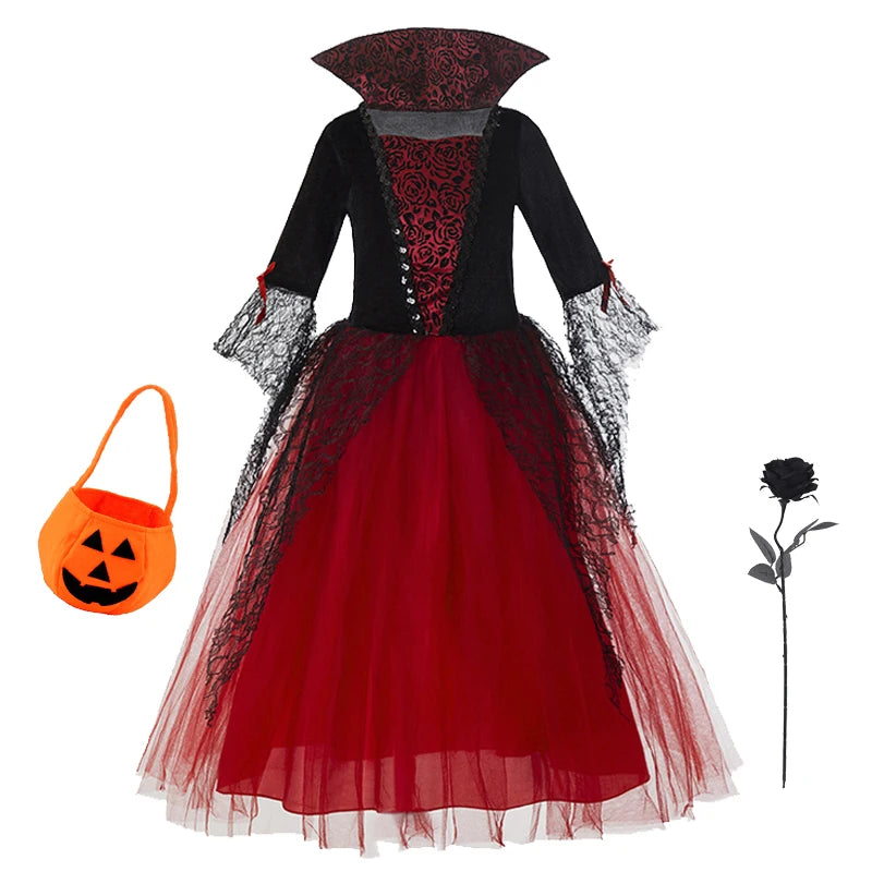 2-15Y Girl Vampire Halloween Dress for Kid Ghost Bride Gothic Cosplay Vampire Costume Kids Carnival Party Clothes Party Gifts
