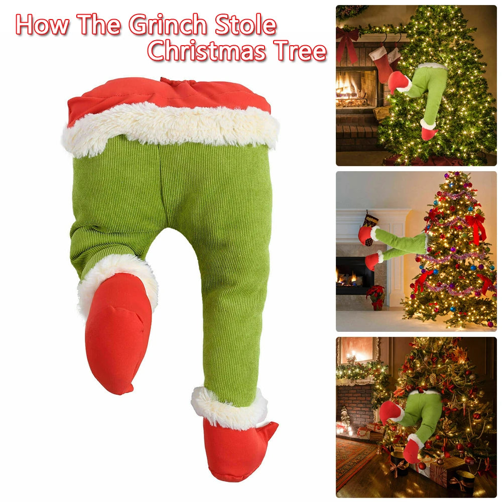 Christmas Elf Leg Plush Toy Xmas Tree Decoration Props Santa Claus Green Artificial Leg Children's Toy Christmas Home Decor