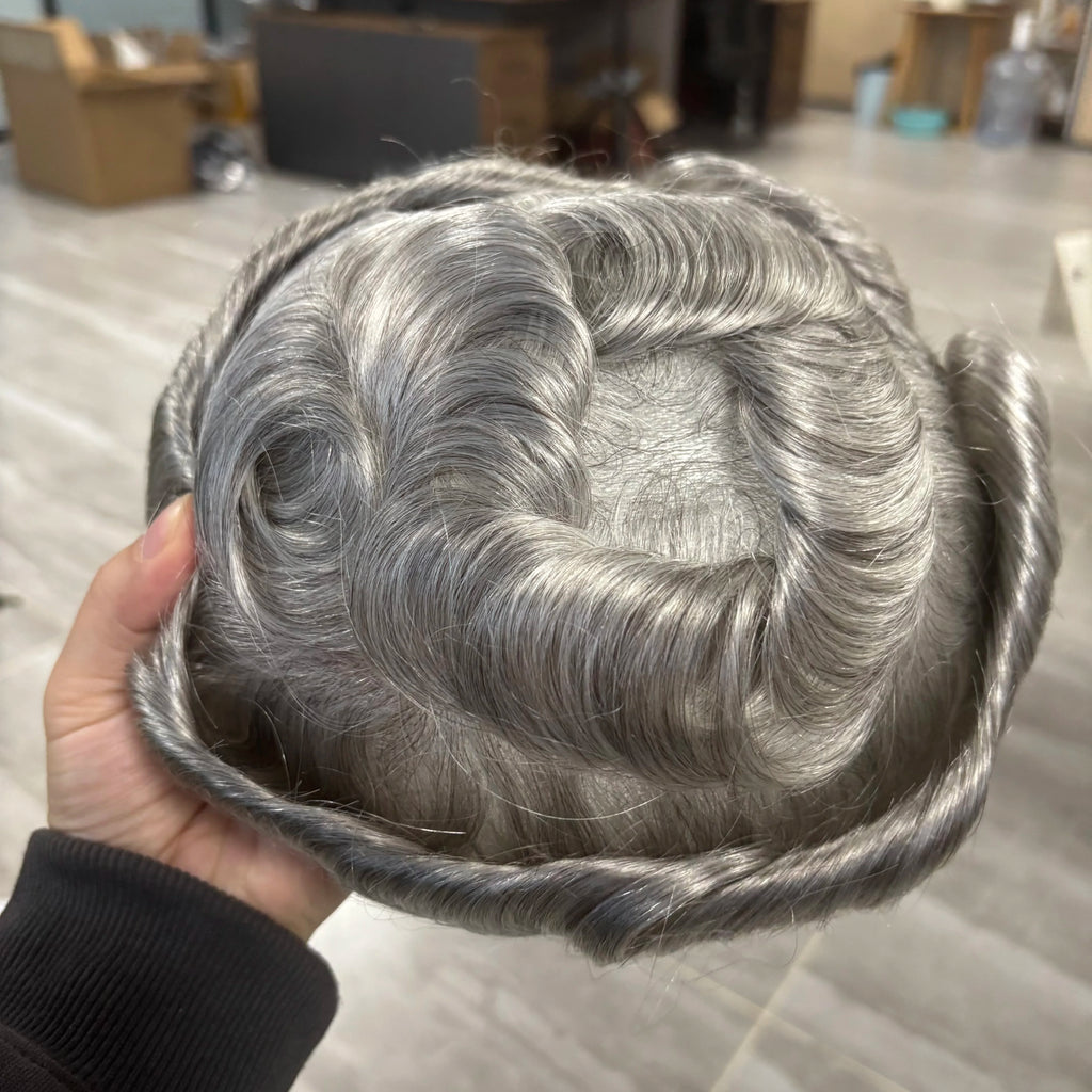 100% Human Hair 80Density Natural Hairline 0.02mm Full Skin Base Men Toupee #1B80 #60R Capillary Prosthesis System Man Hairpiece