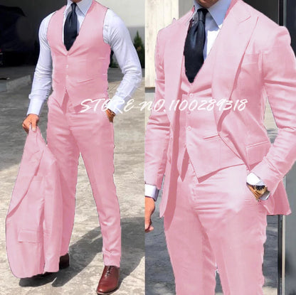 Classy Wedding Tuxedos Suits Slim Fit Suit For Men 3 Pieces Groomsmen Suit Formal Business Suit Costume Homme(Jacket+Vest+Pants)