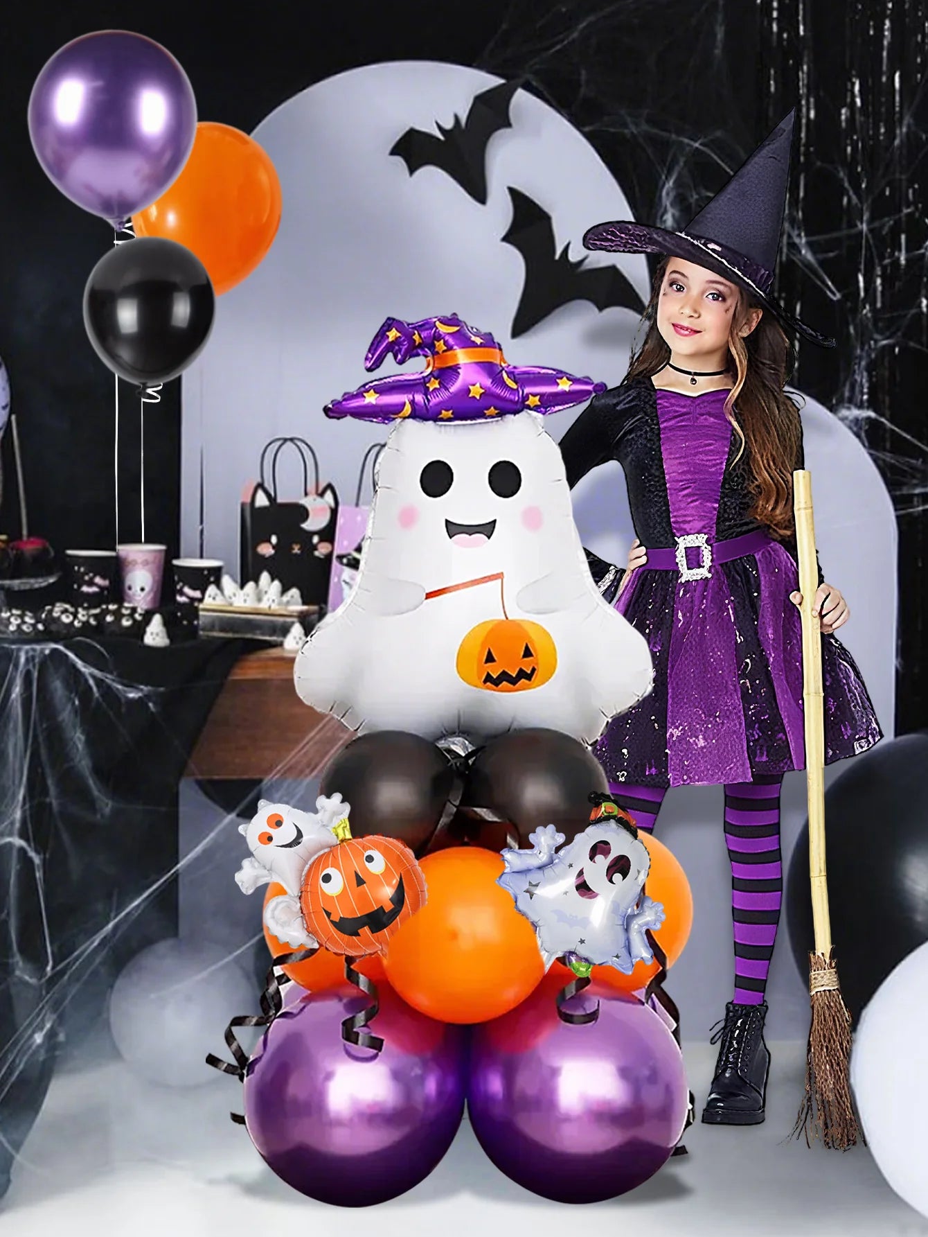 18pcs Halloween ghost balloon column kit, suitable for Halloween party decoration, ghost theme party,theme party.