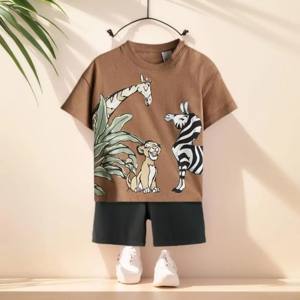 Child Clothing Sets Boys Cartoon Print Tshirt Simple Fashion Tees Shorts  Fashion Tops Tracksuits Kids Short Sleeve Tops Shorts