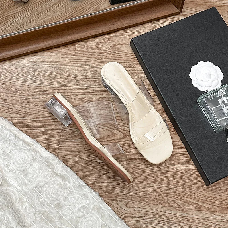 Shoes Transparent Slippers Thin Heels Slipers Women Luxury Slides Heeled Mules Jelly Flip Flops Med 2024 Designer High Glitter