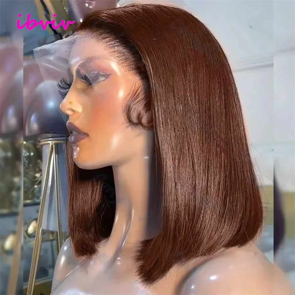 Real 210% Vietnamese Human Hair Lace Frontal Wig Short Bob #2 #4 Brown Chocolate Colored Human Hair Wigs Bleached Knot Lacefront