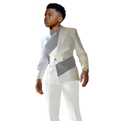 Satin Boys Suit 2 Piece Set White Jacket Pants Wedding Tuxedo Kids Tailored Suit 2-16 Years Old Slim Fit Blazer