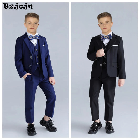 Boys Formal Slim Fit Suit Set 4 Pieces Two Colors Available Fast Delivery Notched Lapel Kids Suits Banquet Party Tuxedo 3-14T