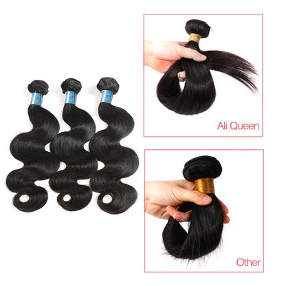 Ali Queen Hair Peruvian Body Wave Raw Virgin Human Hair Bundles 8"-28" Natural Color 3/4pcs Double Drawn Human Hair Extensions