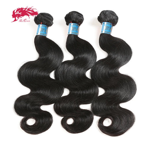 Ali Queen Hair Peruvian Body Wave Raw Virgin Human Hair Bundles 8"-28" Natural Color 3/4pcs Double Drawn Human Hair Extensions